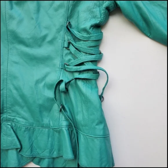 100% Lambskin Leather/Suede Aqua Teal Jacket NEW With Tags - Picture 7 of 12
